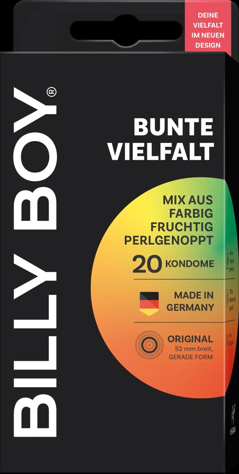 BILLY BOY BUNTE VIELFALT 20ER | 52 mm | Bunter, fruchtiger, genoppter Kondommix