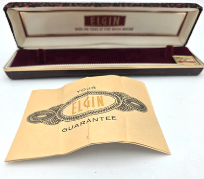 Elgin Watch Presentation Box Case Red Black With Guarantee Papers VTG 1950s-60s