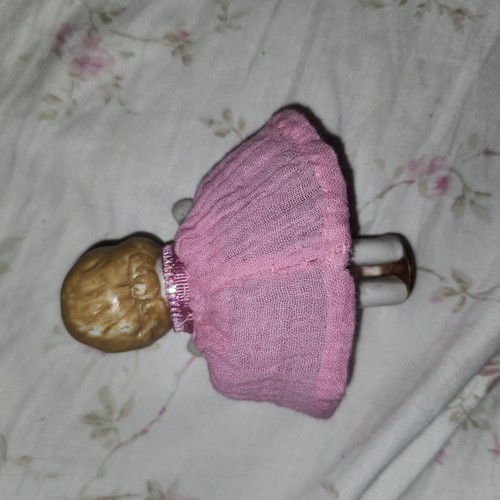 Vintage 2.5" Doll Japan Frozen Charlotte miniature jointed arm figurine pink - Picture 8 of 13