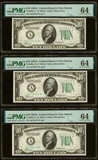 $10 1934A Federal Reserve Star Notes Three Consecutive Replacements PMG 64 (FCX)