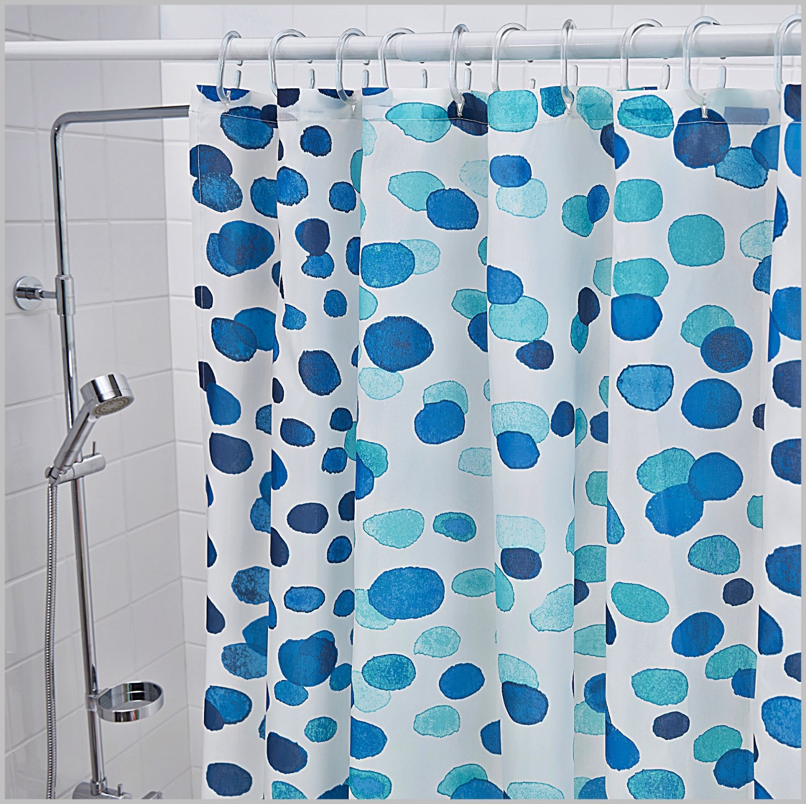 White/Blue Shower Curtain with12 Rings Mold & Mildew Resistant Odorless