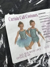 Curtain Call Dance Costume Child Ballet 2-in-1 Size CSM Turquoise E2365 Blue