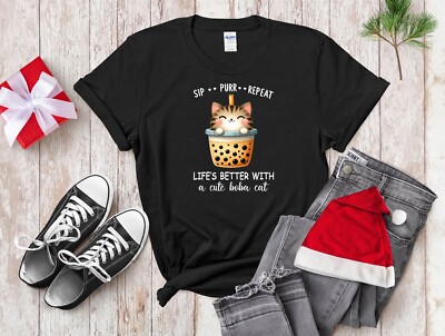 Life's Better Boba Cat T-Shirt Herren Damen Unisex T-Shirt Hoodie Baseball 4310