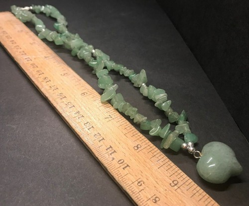 Carved Green Aventurine Necklace Puffy Heart Pendant 17 in Valentines Day Love - Picture 6 of 12