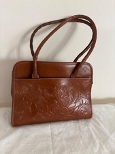 Patricia Nash Large Leather Satchel Brown Burnished Tooled