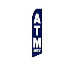 ATM Inside Dark Blue Swooper Flutter Feather Flag  3ft W x 11.5ft Tall