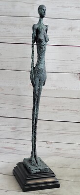 Standing Tall Girl Gia Stick Figurine Bronze Sculpture Marble Base