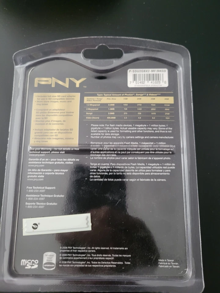 New PNY 2-Pack 2GB  Micro Cards Memory 4GB Total P-SDU2G8X2-MF Factory Sealed - Image 2 of 2