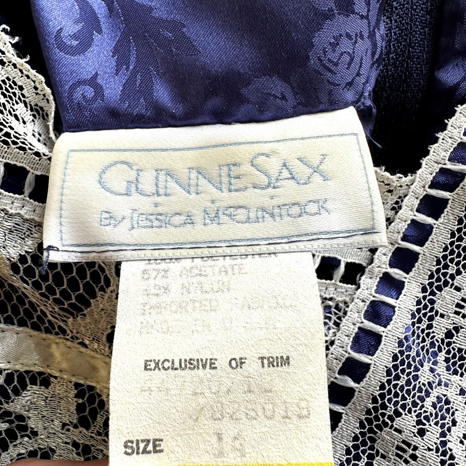 Vintage Gunne Sax Floral Peplum Sheath Dress Lace Trim Above Knee Royal