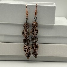 Copper Toned Antiqued Earrings Dangle Spiral ...