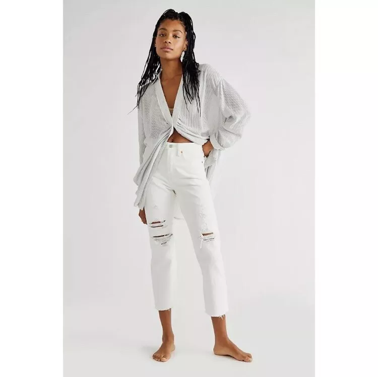 White levi ripped jeans sale