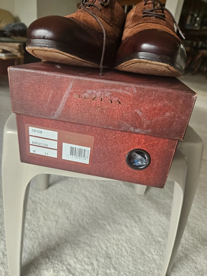MEZLAN EXOTIC CAP TOE DERBY BROWN LEATHER SUEDE BUSINESS CASUAL DRESS FOR MEN 11 - Image 2 of 4