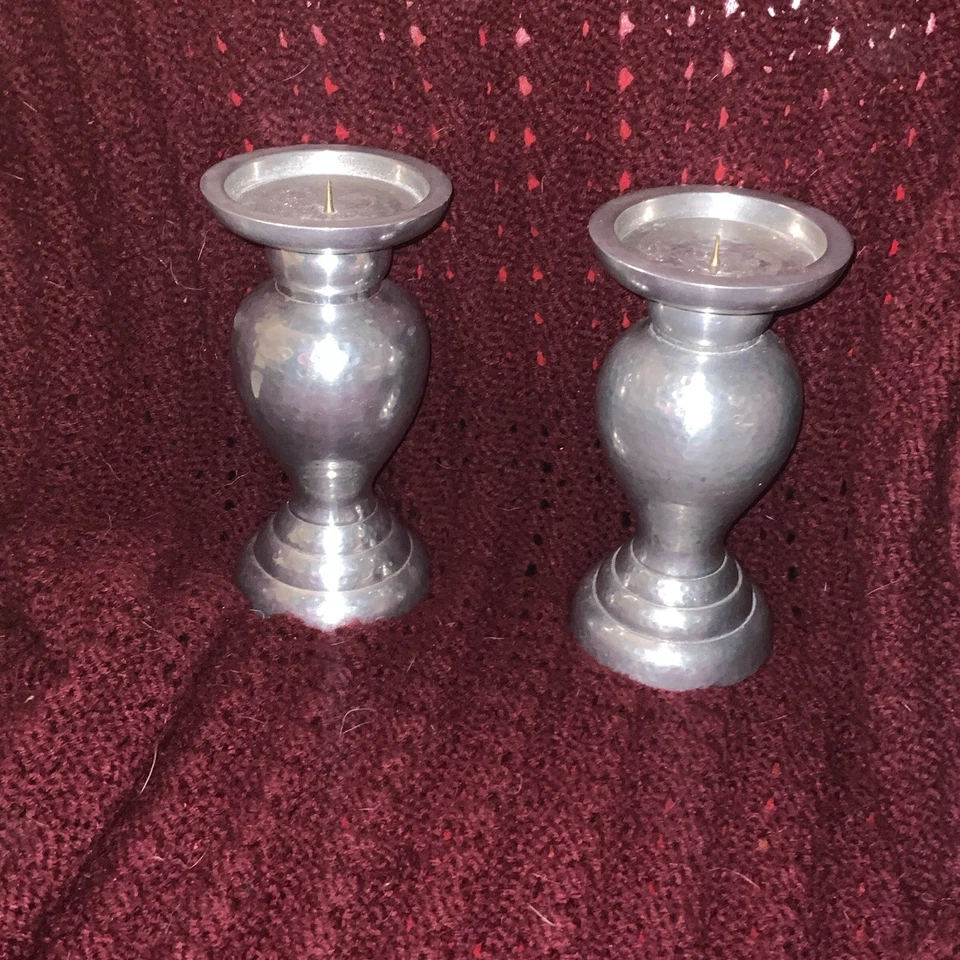 Pair Of Hammered Silver Pillar Candle Holders - Image 2 of 4