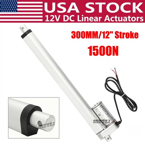 1500N Heavy Duty 12" High Speed Linear Actuator 330 Pounds Max Lift 12V ...