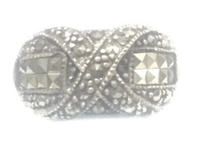 Vintage Marcasite Band Criss Cross Ring Sterling Silver Boho Thumb Band Size 7.7