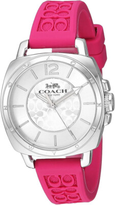 Coach Womens Mini Boyfriend Silicone Signature Strap Watch Fushia New NIB
