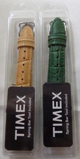 2 for 1  1 Green, 1 Natural Tan Timex Leather 16mm Watch Band Silver Buckle