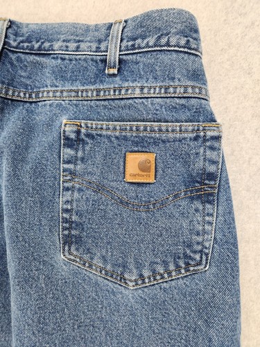 Pantalones de mezclilla Carhartt para hombre 40x30 real 28L azul pierna recta calce relajado trabajo - Imagen 7 de 10