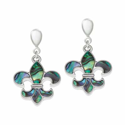 Fleur de Lys Paua Muschel silberfarbene Ohrhänger Ohrclips