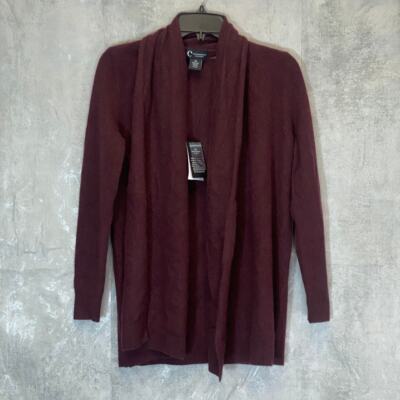 C BY BLOOMINGDALES Cashmere Women's Dark Raisin Open-Front Cardigan SZ XS 