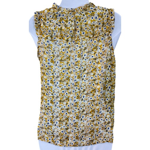 Rachel Rachel Roy XS Amarillo Azul Floral Sin Mangas Top Calado Hilo Metálico - Imagen 4 de 10