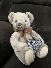 Light Tan Soft Plush Teddy Bear Stuffed Animal 11 Holding Leopard Print Heart