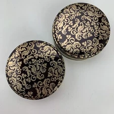 Filagree Metal Tins 5" x 2" (Lot of 2) Brown Gold Storage Containers