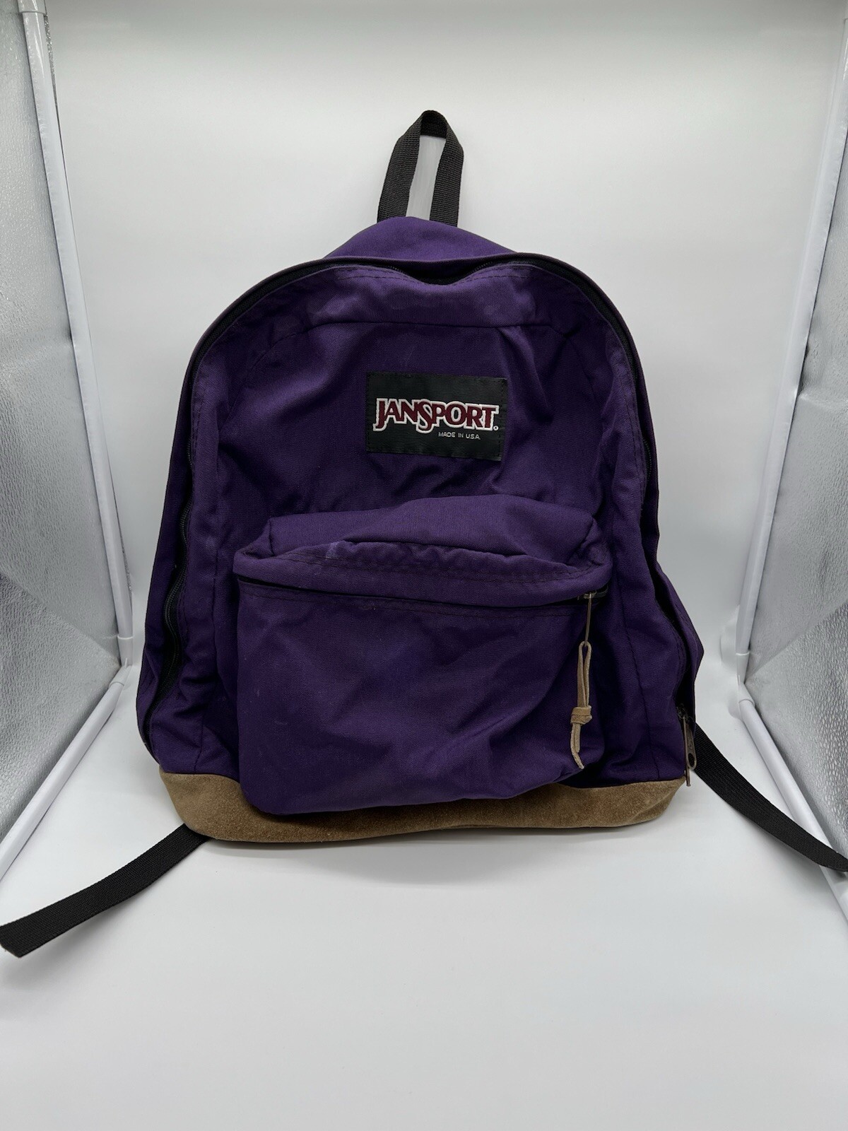 Vtg 90’s Jansport Purple Leather Suede Bottom Backpack Made in USA School Bag