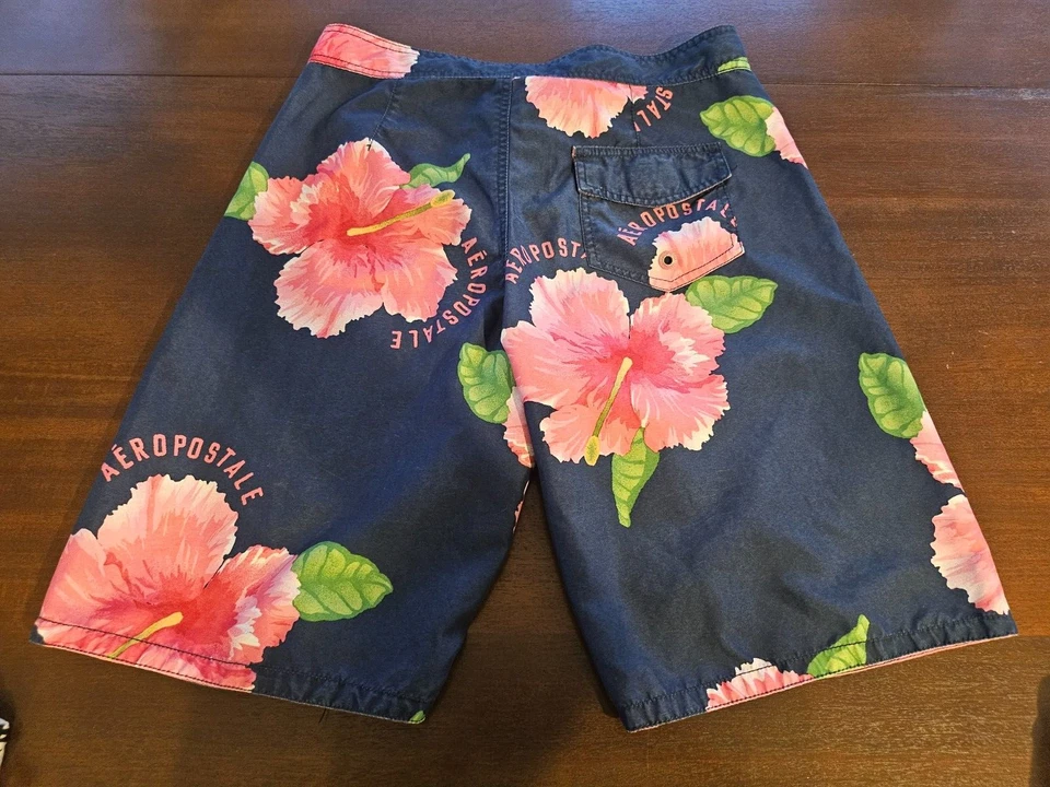 Pantalones Cortos de Natación Aeropostale Para Hombres Talla 31 Azul y Rosa Floral Hawaiano Comodidad Foto 2 de 4