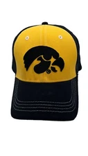 University of Iowa Hawkeyes Hat Black Yellow Baseball Cap OSFM Raised Logo