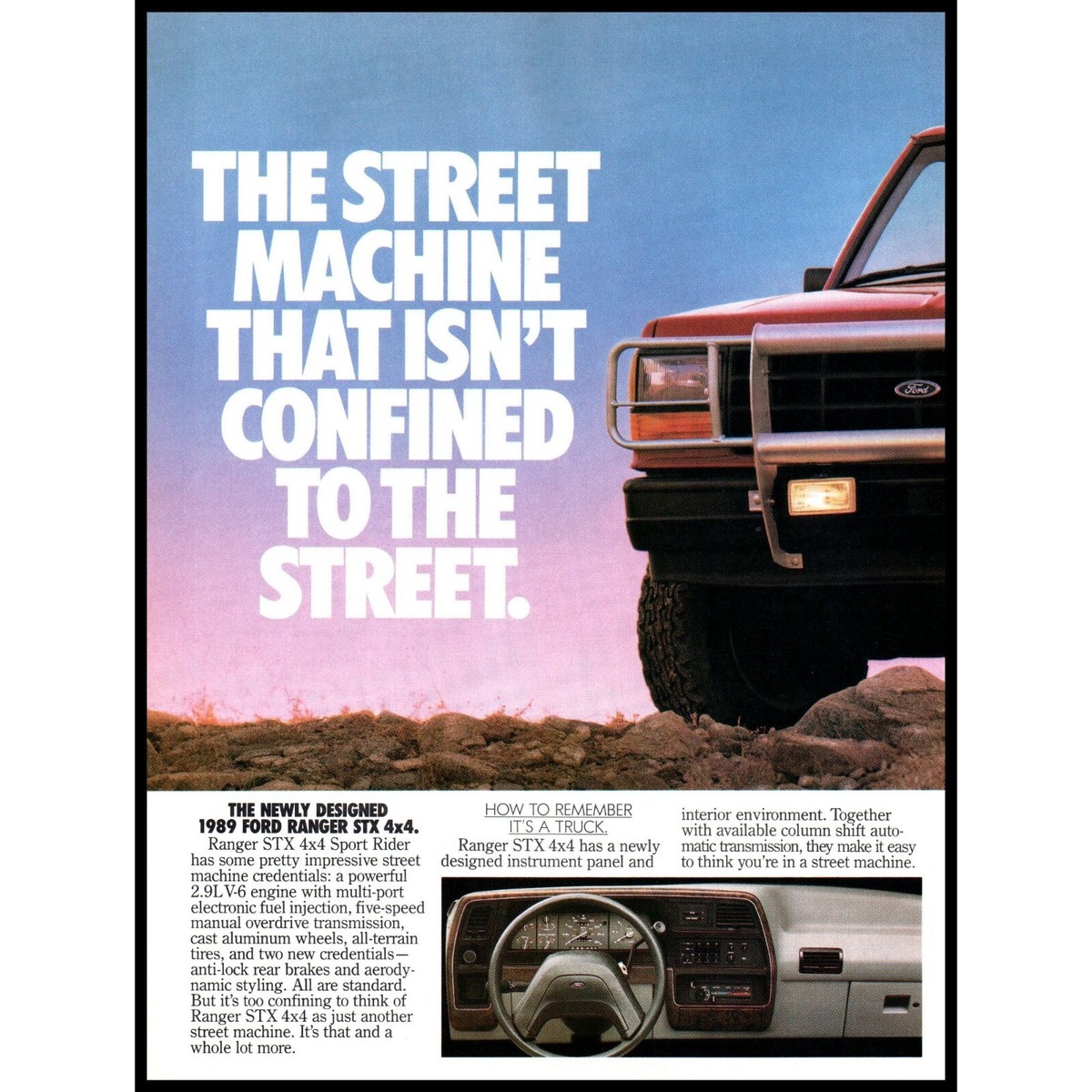 1989 Ford Ranger STX 4x4 Pickup Truck 2 Page Vintage Print Ad Wall