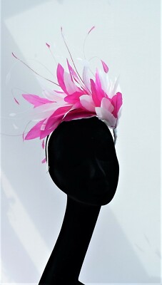 MAGENTA & ELFENBEIN FEDER FASCINATOR AUF SCHMALEM ALICEBAND HOCHZEIT ASCOT