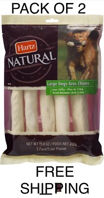 HARTZ Natural Rawhide 10'' Retriever Roll Dog Treat, 5 count ( 2 packet )