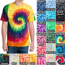Spiral Tie Dye Mens 100% Cotton T-Shirt Blank Tye Dyed Tee S-4XL MANY DESIGNS!