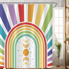 Colorful Abstract Boho Rainbow Moon Phase Retro 72W 72H Inch Shower Curtain