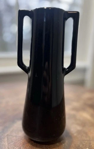 Vintage Haeger USA #1871 “Adam” Art Deco Double Handle Vase Black Gloss