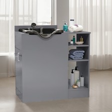Portable Salon Hair Wash Station with Shampoo Bowl, Cabinet, Adjustable Shelves