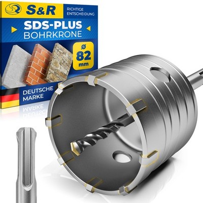 S&R Hohlbohrkrone 82mm SDS Plus Dosenbohrer Beton 8x110mm Set