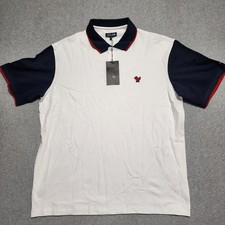 Bad Birdie New Men s XL Pique Golf Polo Shirt White Navy Red Short Sleeve Cotton