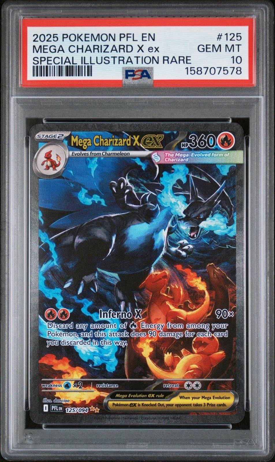 2025 Pokemon Pfl En-Phantasmal Flames #125 Mega Charizard X Ex Psa 10 Gem Mint