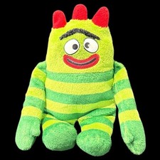 Yo Gabba Gabba Brobee TY Beanie Plush Stuffed Animal Green Striped Monster READ