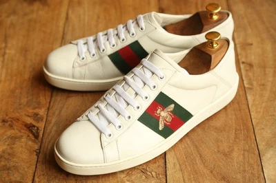 Baskets Gucci Ace en cuir blanc abeille rabattables pour hommes UK 9 US 10 EU 43 - Photo 1/4
