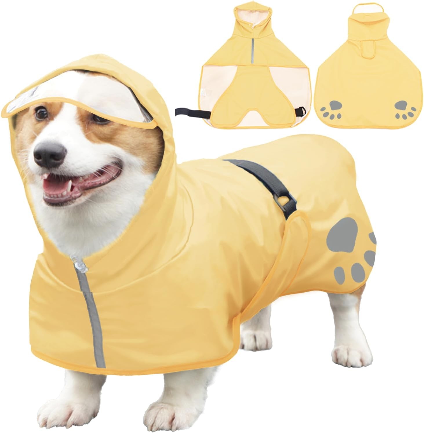 Dog Raincoat Hooded Slicker Poncho Reflective Lightweight Pet Rain Jacket-image