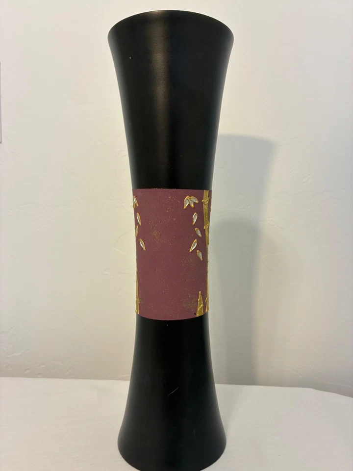 Jarrón de madera de mango de 14 pulgadas de alto estilo oriental Foto 3 de 4