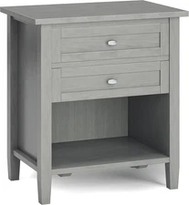 SIMPLIHOME Warm Shaker SOLID WOOD 24 Inch Wide Transitional Bedside Fog Grey