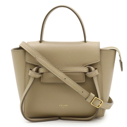 Celine Belt Bag Leather 2Way Bag Women Beige One Size