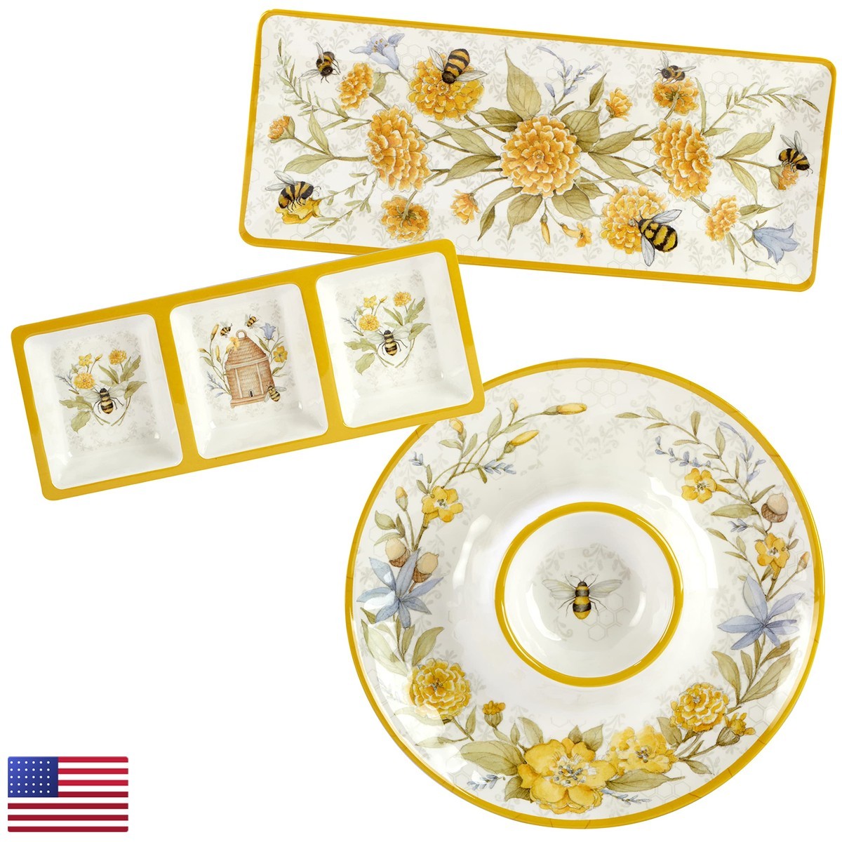 Certified International Bee Sweet 3-Piece Melamine Serveware Set - 92528