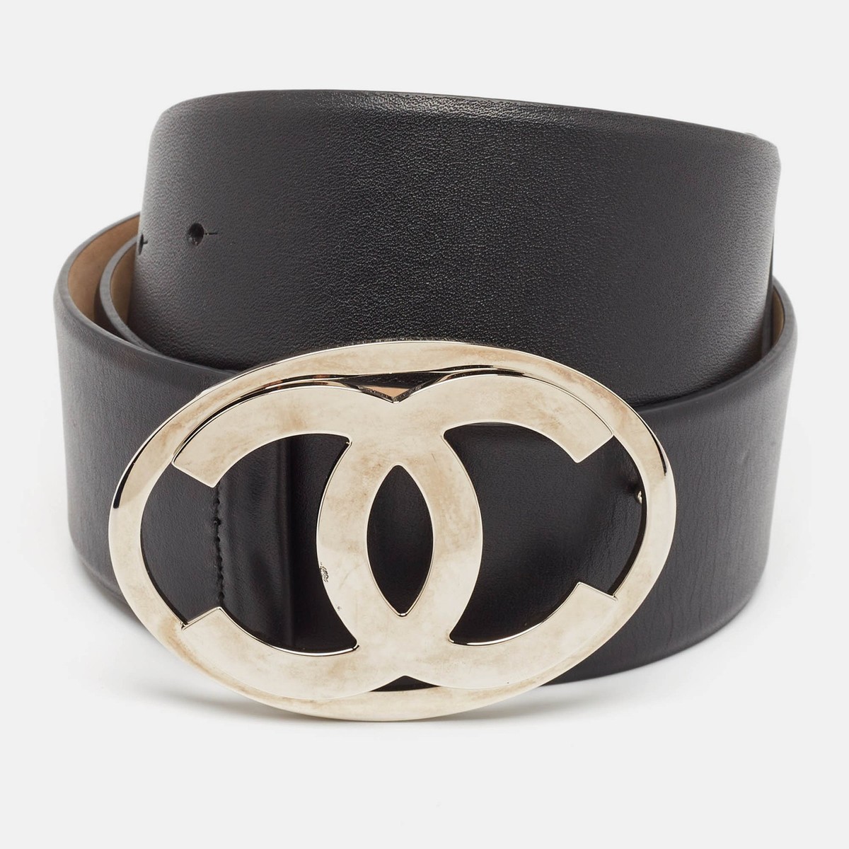 CHANEL 黒 レザー ベルト CCロゴ MADE IN ITALY CHANEL 黒