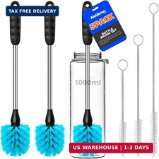 5PK Bottle Brush Cleaner Set 14in Stainless Steel Straw Cleaner Brush Blue Kit