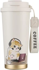 Funkrin Coffee Travel Mug with Straw & Flip Lid, 16oz Insulated Tumbler Cup with